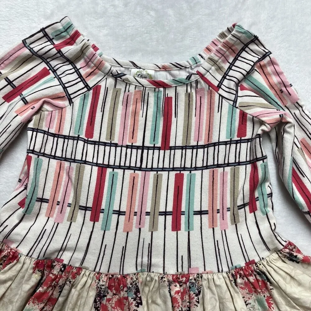 Boutique Floral Tiered Cotton Dress‎ Girls 5 Olive Mae Ruffle USA Mixed Print